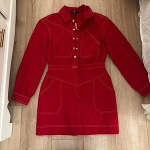 7 For All Mankind Red Long Sleeve Dress